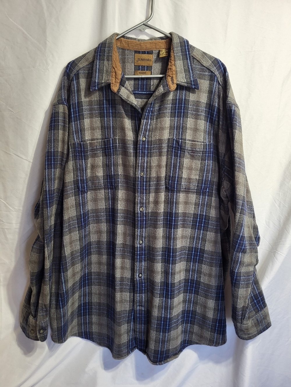 St. John's Bay Blue & Gray Plaid Long-Sleeve Button-Down Shirt, Size 2XL Tall